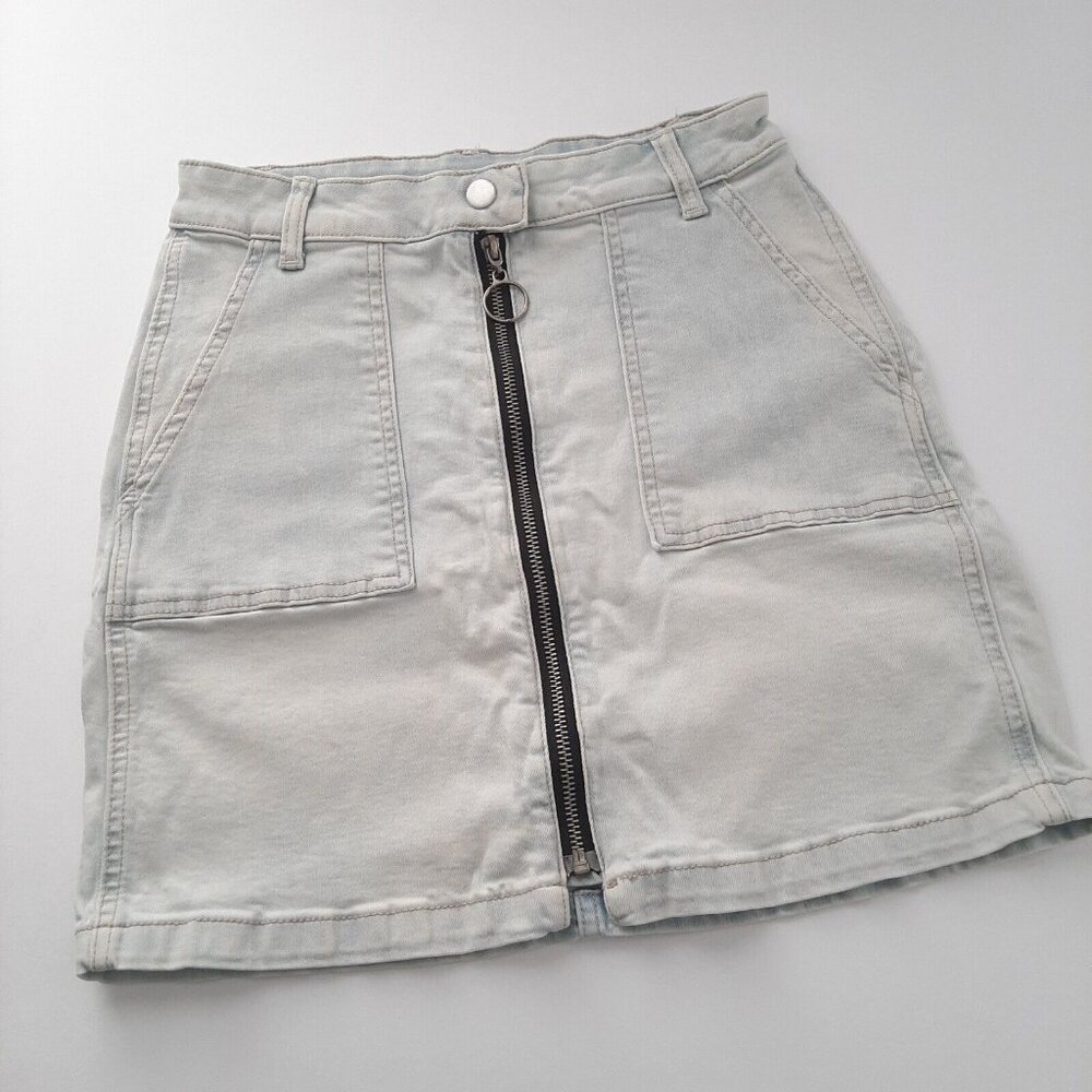 Y2K ARIZONA Full Ring Exposed Zip Mini Denim Skirt Light Wash 90s Grunge Jr's 3